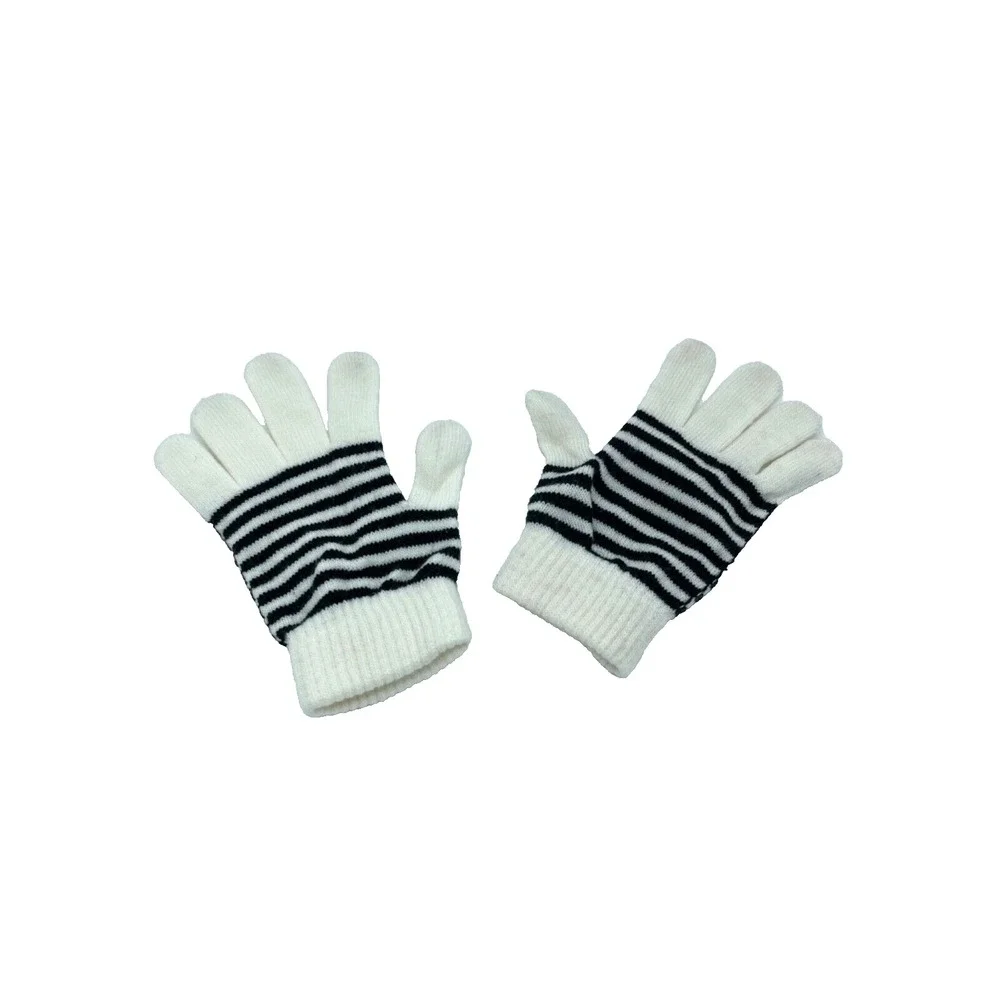 OLD NAVY - Little Girl's Gloves; White‎ with Black Stripes; soft